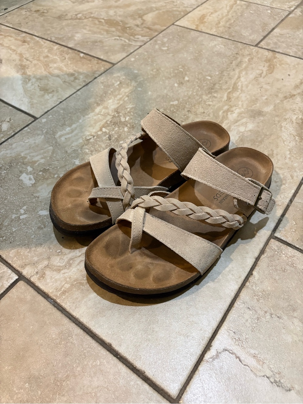 Comfort Suede Braided Strap Sandals - Beige